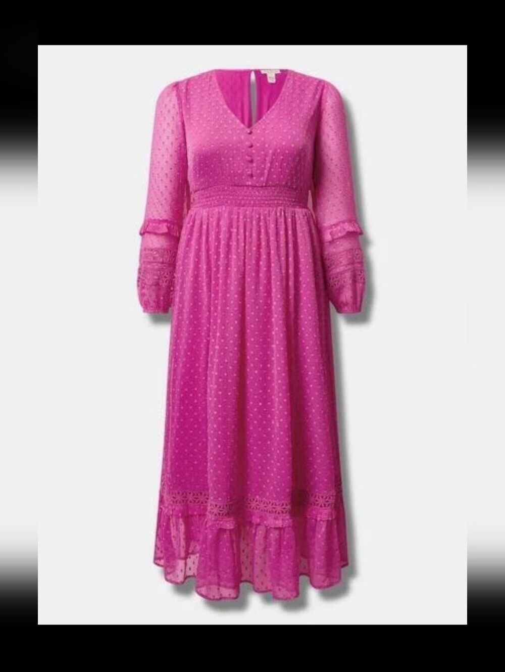 Barbiecore Coquette Boho Swiss Dot Maxi Dress NWT Soft Girl Prairie Torrid (M/L)